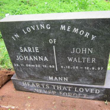 MANN John Walter 1906-1997 &amp; Sarie Johanna 1908-1983