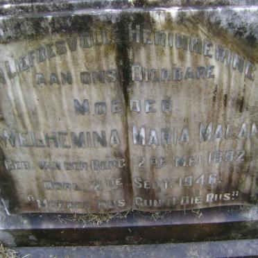 MALAN Welhemina Maria nee van der BERG 1892-1946