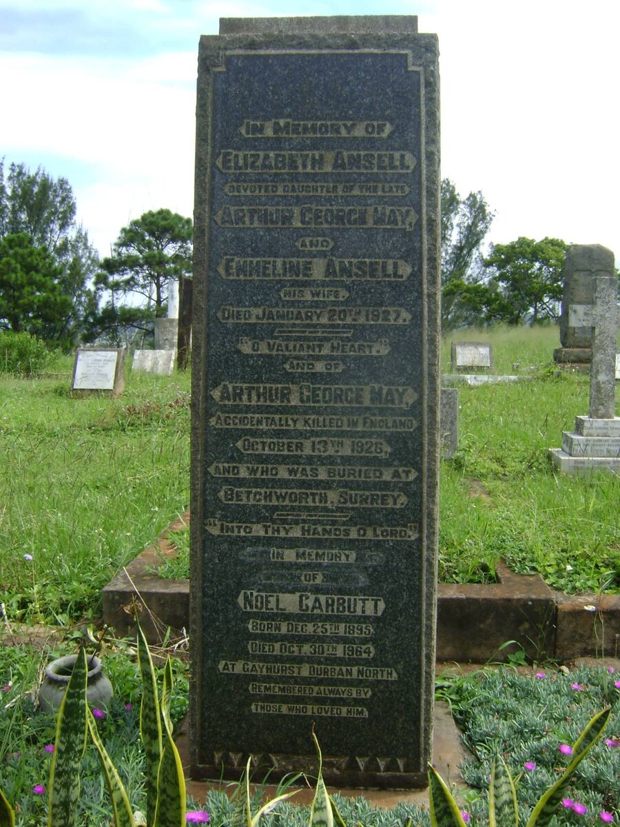 MAY Arthur George -1926 :: MAY Elizabeth Ansell -1927 :: CARBUTT Noel 1895-1964