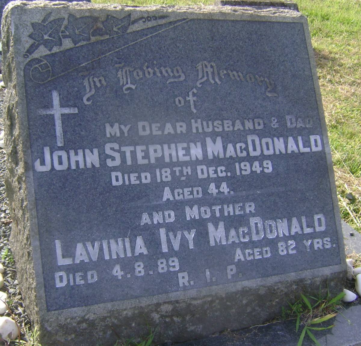 MacDONALD John Stephen -1949 &amp; Lavinia Ivy -1989