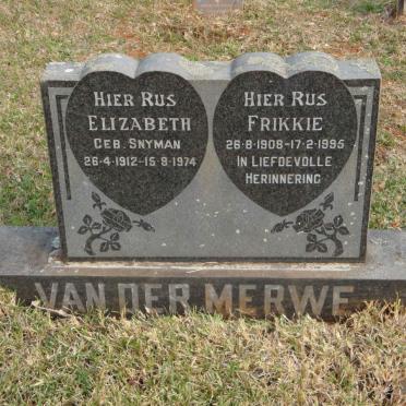 MERWE Frikkie, van der 1908-1995 &amp; Elizabeth SNYMAN 1912-1974