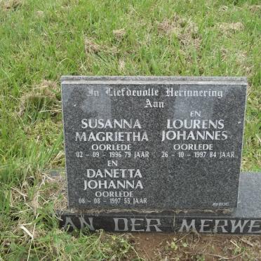 MERWE Lourens Johannes, van der -1997 &amp; Susanna Magrietha -1996 :: van der MERWE Danetta Johanna -1997