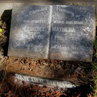 MERWE Florence Mathilda, van der 1912-1981