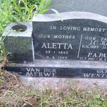 MERWE Aletta, van der 1895-1985 :: WESTHUIZEN J.C., van der 1910-1986 &amp; P.A. 1912-1989