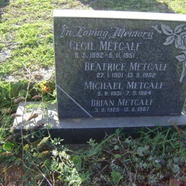 METCALF Cecil 1892-1951 &amp; Beatrice 1901-1982 :: METCALF Brian 1929-1987 :: METCALF Michael 1931-1984