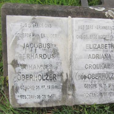 OBERHOLZER Jacobus Gerhardus Johannes 1910-1957 &amp; Elizabeth Adriana CROUKAMP nee OBERHOLZER 1914-2002