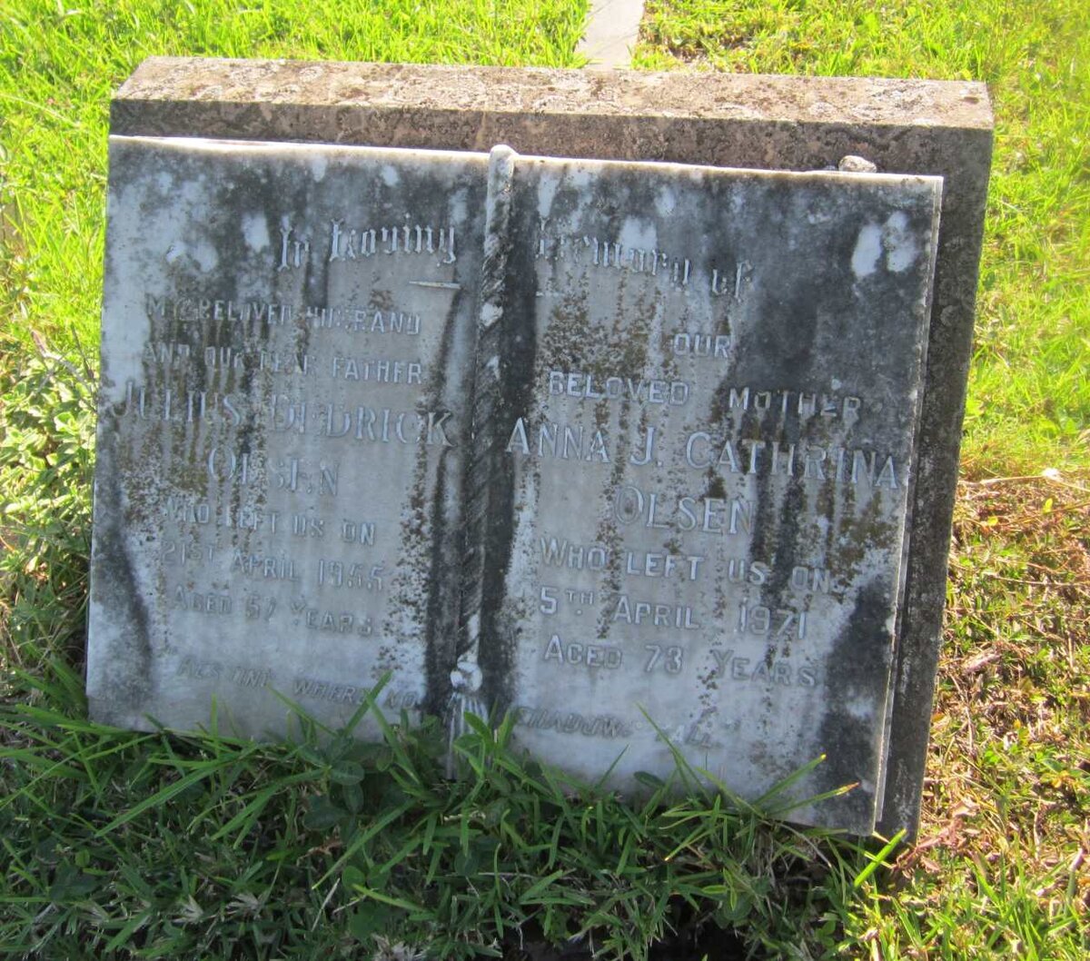 OLSEN Julius Dedrick -1955 &amp; Anna J. Cathrina -1971