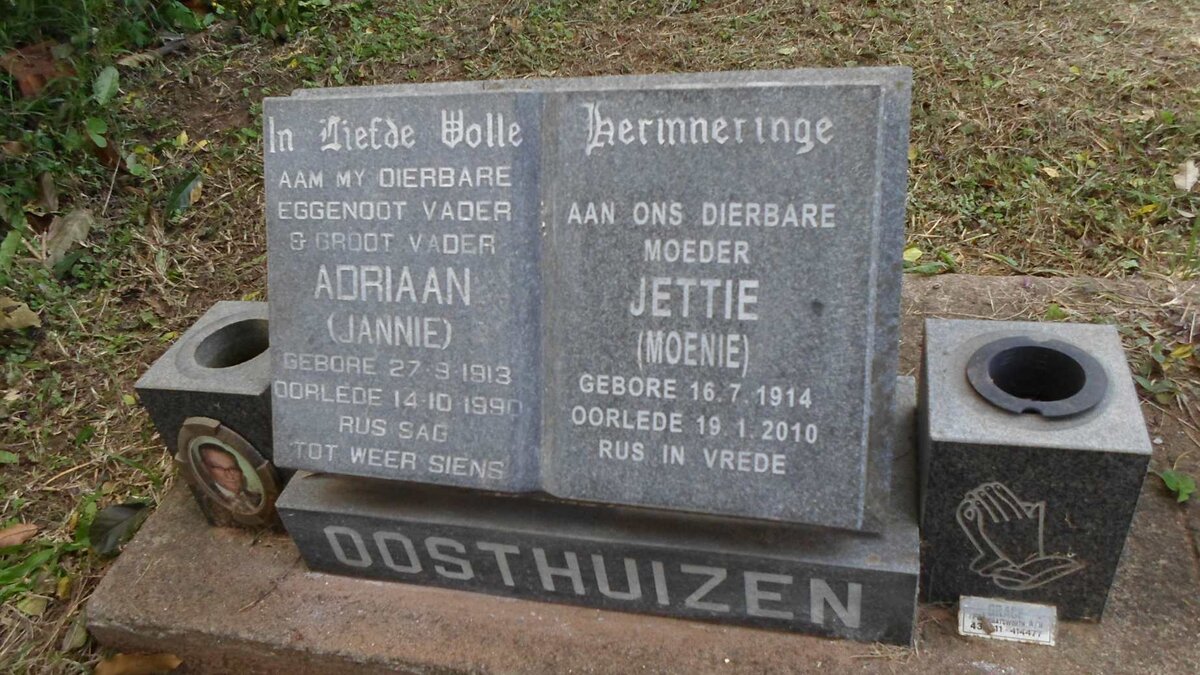 OOSTHUIZEN Adriaan 1913-1990 &amp; Jettie 1914-2010