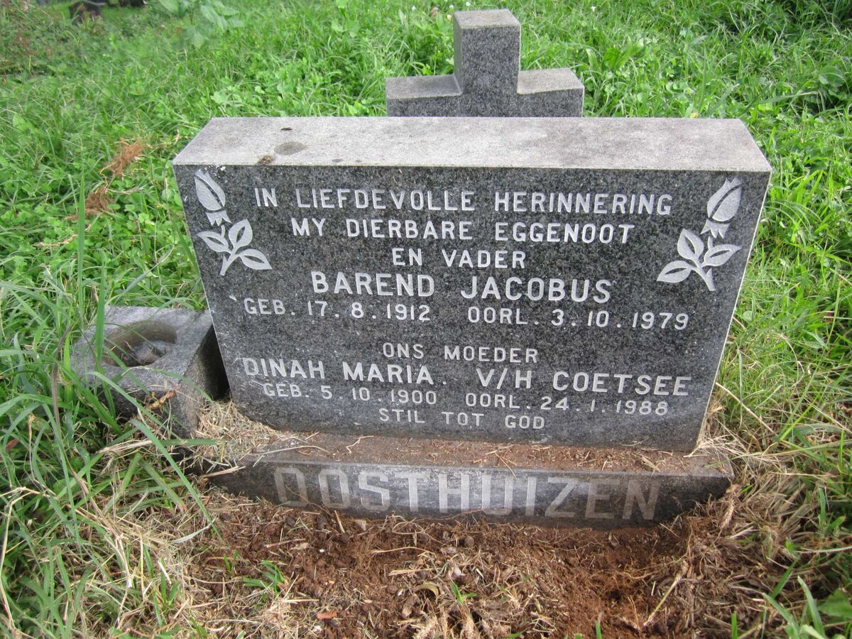 OOSTHUIZEN Barend Jacobus 1912-1979 &amp; Dinah Maria voorheen COETSEE 1900-1988