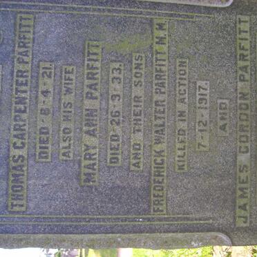 PARFITT Thomas Carpenter -1921 &amp; Mary Ann -1933 :: Frederick Walter -1917 :: James Gordon -1946