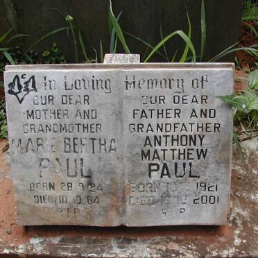 PAUL Anthony Matthew 1921-2001 &amp; Marie Bertha 1924-1984