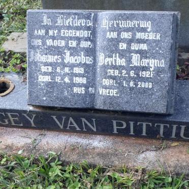 PITTIUS Johannes Jacobus, Gey van 1913-1986 &amp; Bertha Maryna 1921-2003