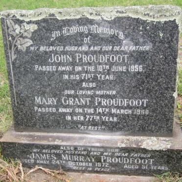 PROUDFOOT John -1956 &amp; Mary Grant -1966 :: PROUDFOOT James Murray -1972