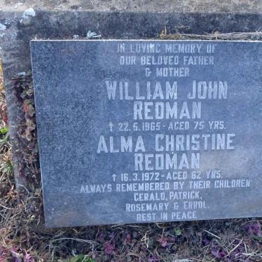 REDMAN William John -1965 &amp; Alma Christine -1972