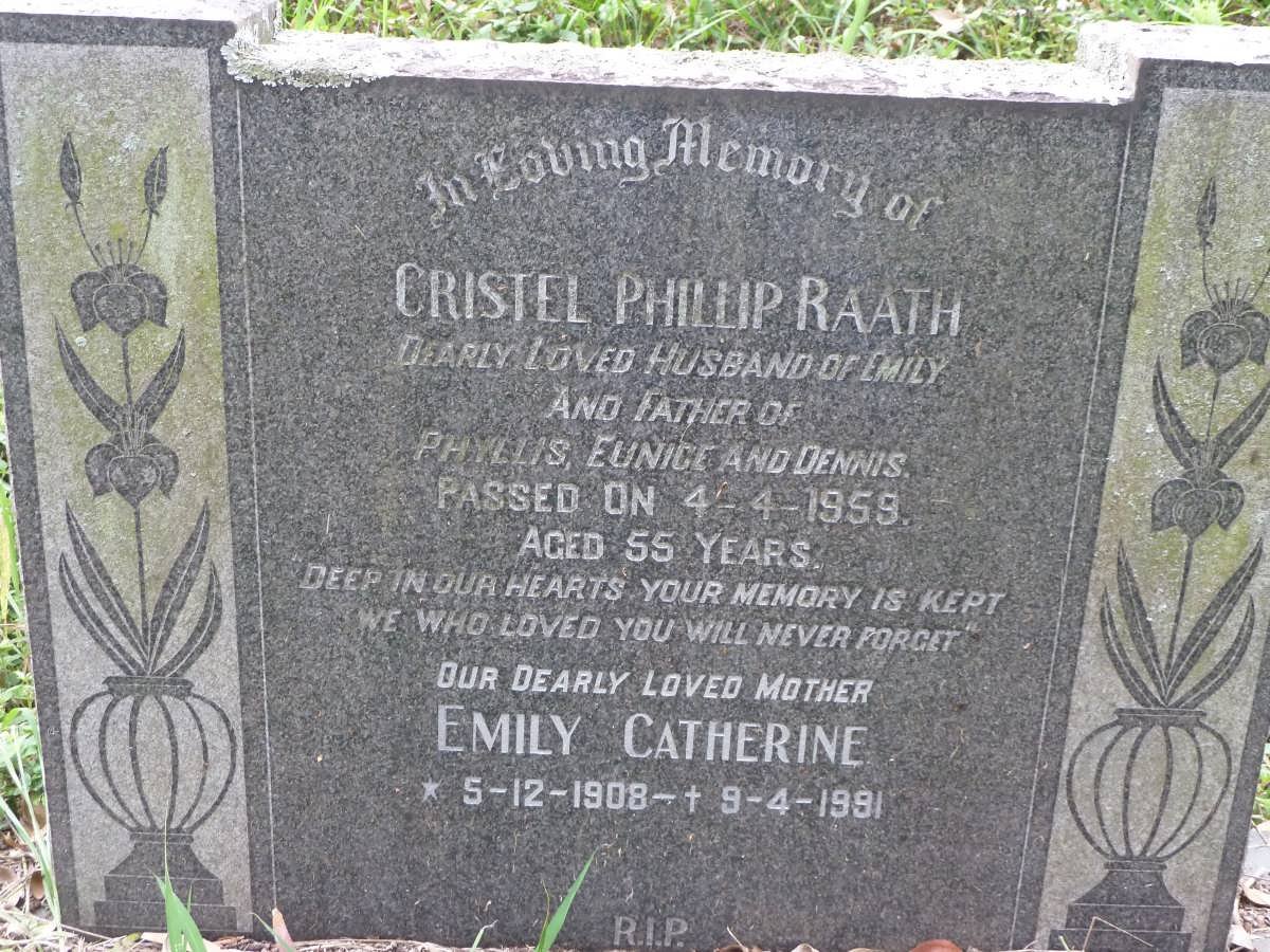 RAATH Christel Phillip -1959 &amp; Emily Catherine 1908-1991