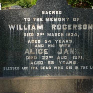 ROGERSON William -1934 &amp; Alice Jane -1971