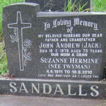 SANDALLS John Andrew -1976 &amp; Suzanne Hermine TWYMAN 1911-2010
