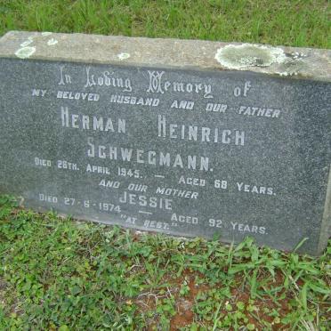 SCHWEGMANN Herman Heinrich -1945 &amp; Jessie -1974