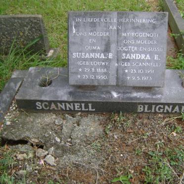 SCANNELL Susanna E. nee LOUW 1888-1950 :: BLIGNAUT Sandra E. nee SCANNELL 1951-1973