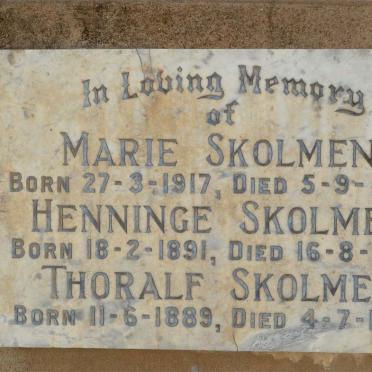 SKOLMEN Henninge 1891-1959 :: SKOLMEN Thoralf 1889-1962 :: SKOLMEN Marie 1917-1934