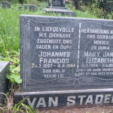 STADEN Johannes Francois, van 1897-1984 &amp; Mary Jane Elizabeth 1904-1985