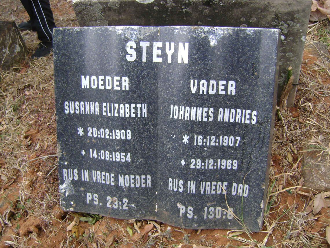 STEYN Johannes Andries 1907-1969 &amp; Susanna Elizabeth 1908-1954