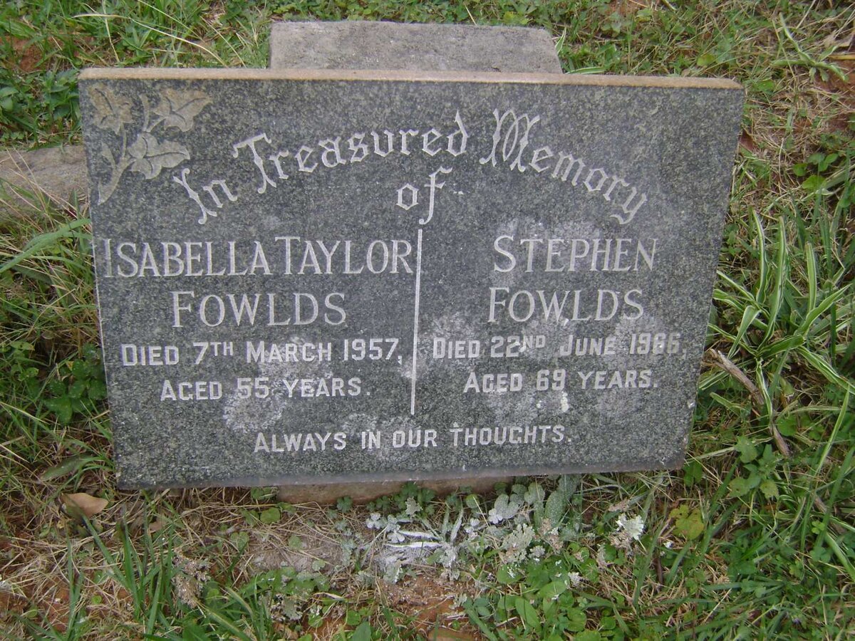 FOWLDS Stephen -1966 &amp; Isabella TAYLOR -1957