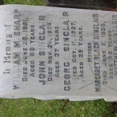 SHARP William M. -1921 :: SINCLAIR John -1924 :: SINCLAIR George -1927 :: SINCLAIR Matthew -1934 &amp; Margaret Black -1930