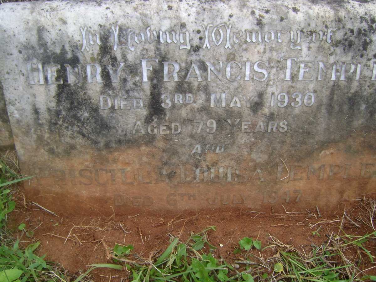 TEMPLE Henry Francis -1930 &amp; Priscilla Louisa -1947