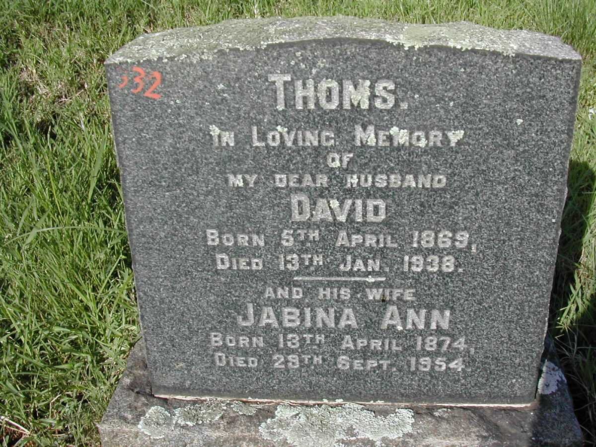 THOMS David 1869-1938 &amp; Jabina Ann 1874-1954