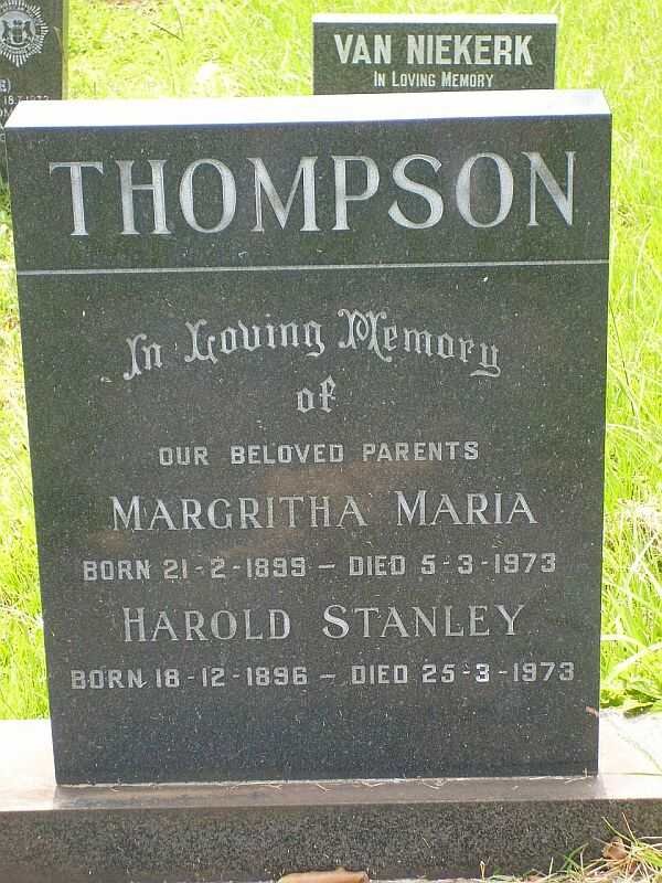 THOMPSON Harold Stanley 1896-1973 &amp; Margritha Maria 1899-1973