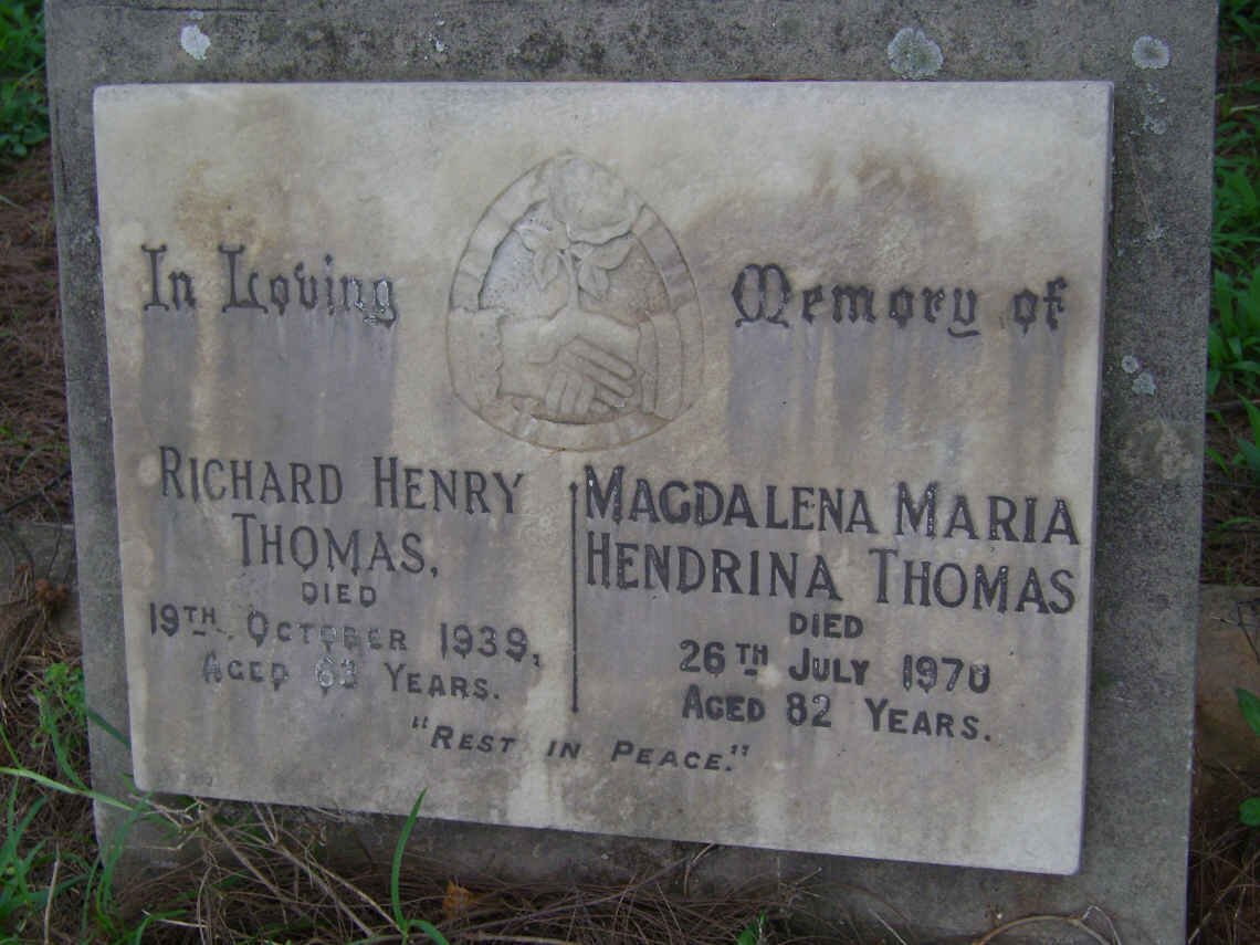 THOMAS Richard Henry -1939 &amp; Magdalena Maria Hendrina -1970