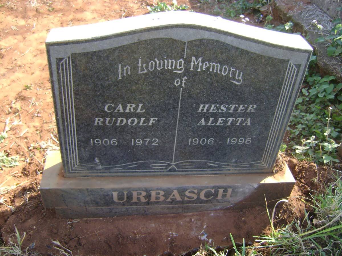 URBASCH Carl Rudolf 1906-1972 &amp; Hester Aletta 1906-1996