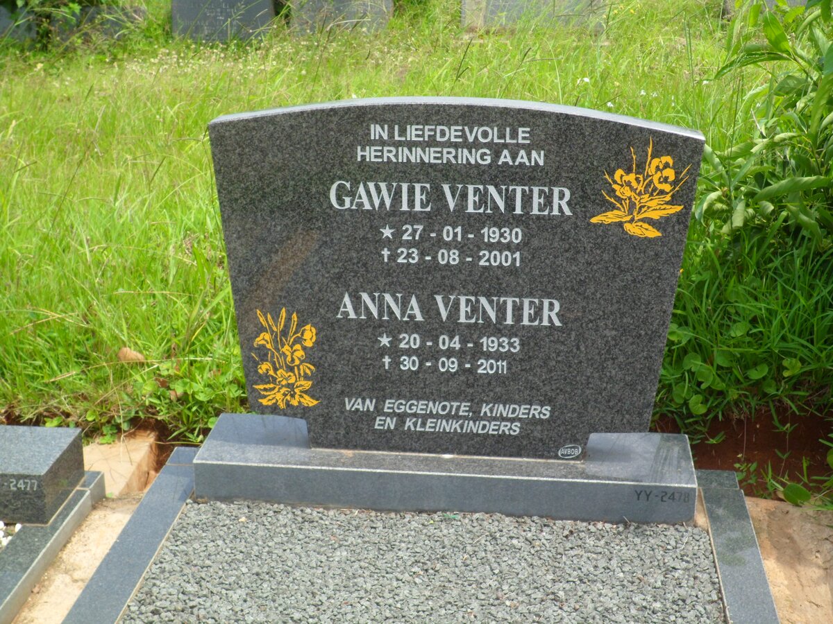 VENTER Gawie 1930-2001 &amp; Anna 1933-2011