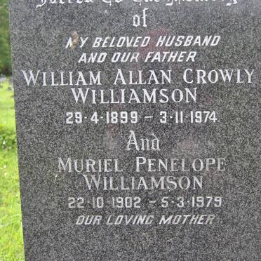 WILLIAMSON William Allan Crowly 1899-1974 &amp; Muriel Penelope 1902-1979