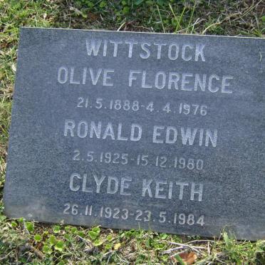 WITTSTOCK Olive Florence 1888-1976 :: WITTSTOCK Ronald Edwin 1925-1980 :: WITTSTOCK Clyde Keith 1923-1984