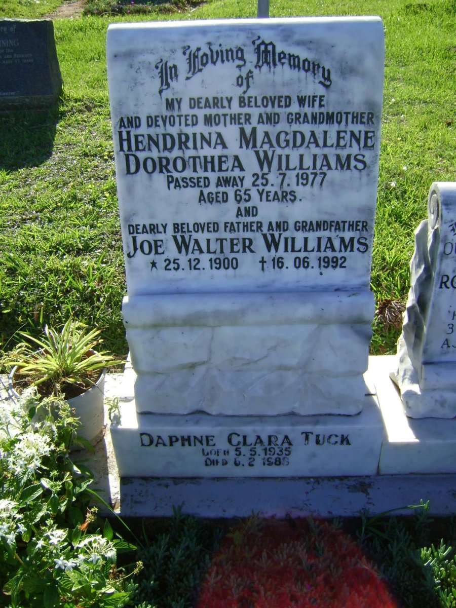 WILLIAMS Joe Walter 1900-1992 &amp; Hendrina Magdalena Dorothea -1977 :: TUCK Daphne Clara 1935-1985
