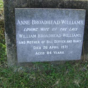 WILLIAMS William, Broadhead -1950  &amp; Anne -1971