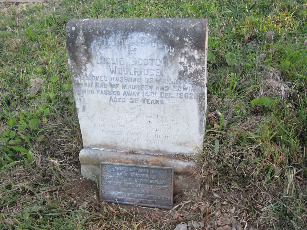 WOOLRIDGE Leslie Lidstone -1962 &amp; Marjorie -1988 :: DRAINER Maureen nee WOOLRIDGE 1935-1982
