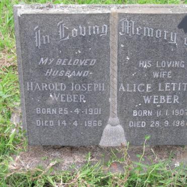WEBER Harold Joseph 1901-1966 &amp; Alice Letitia 1907-1984