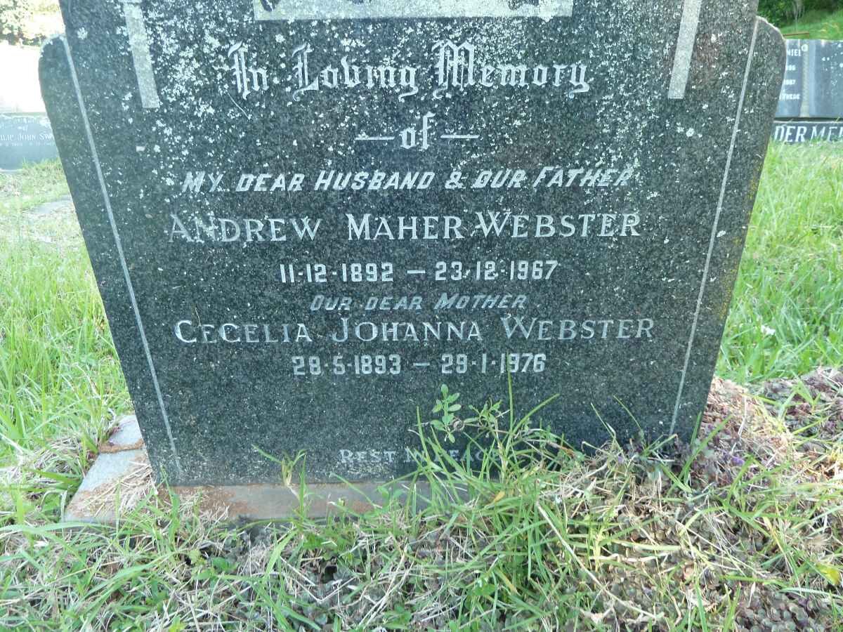 WEBSTER Andrew Maher 1892-1967 &amp; Cecelia Johanna 1893-1976 :: FERREIRA Daphne 1930-1996