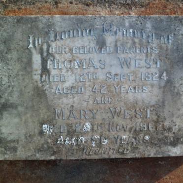 WEST Thomas -1924 &amp; Mary -1962