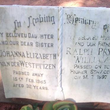 WESTHUIZEN Johanna Elizabeth, van der -1965 :: WILLIAMS Ralph Pryce -1997