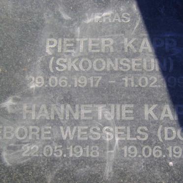 KAPP Pieter 1917-1995 &amp; Hannetjie WESSELS 1918-1997
