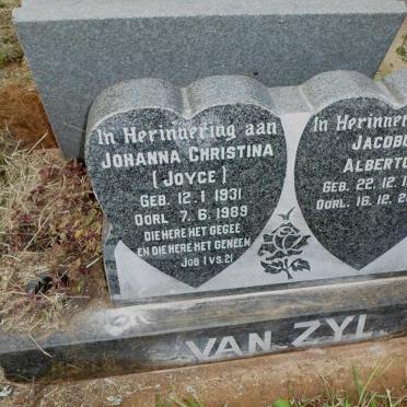 ZYL Jacobus Albertus, van 1927-2002 &amp; Johanna Christina 1931-1989