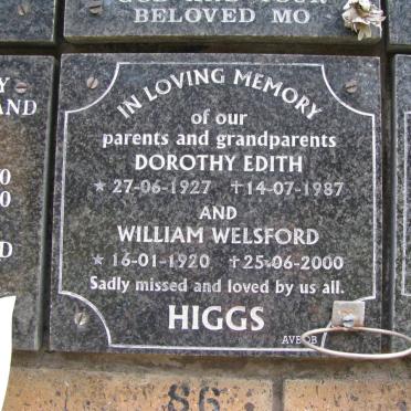 HIGGS William Welsford 1920-2000 &amp; Dorothy Edith 1927-1987