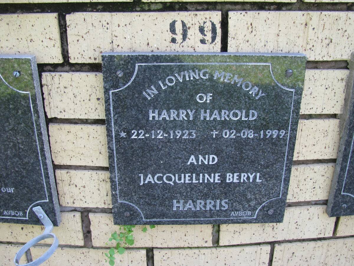 HARRIS Harry Harold 1923-1999 &amp; Jacqueline Beryl 