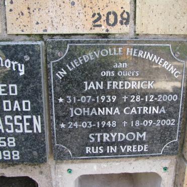 STRYDOM Jan Frederick 1939-2000 &amp; Johanna Catrina 1948-2002