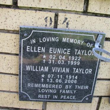 TAYLOR William Vivian 1914-2006 &amp; Ellen Eunice 1922-1999