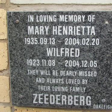 ZEEDERBERG Wilfred 1923-2004 &amp; Mary Henrietta 1935-2004